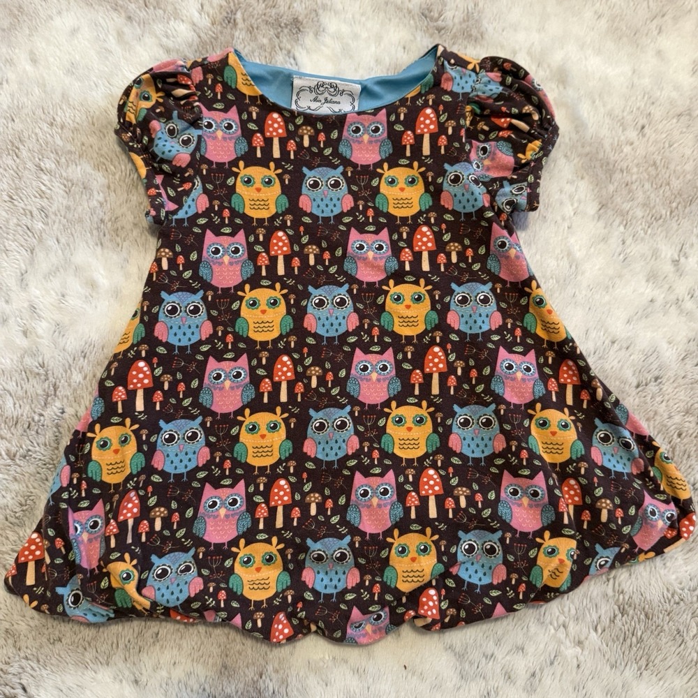 Mia Juliana Brown With Colorful Owls Dress Size 3T